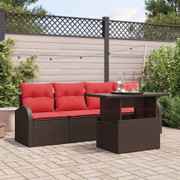 Ensemble de canapé de jardin 5 pcs Marron polyrotin