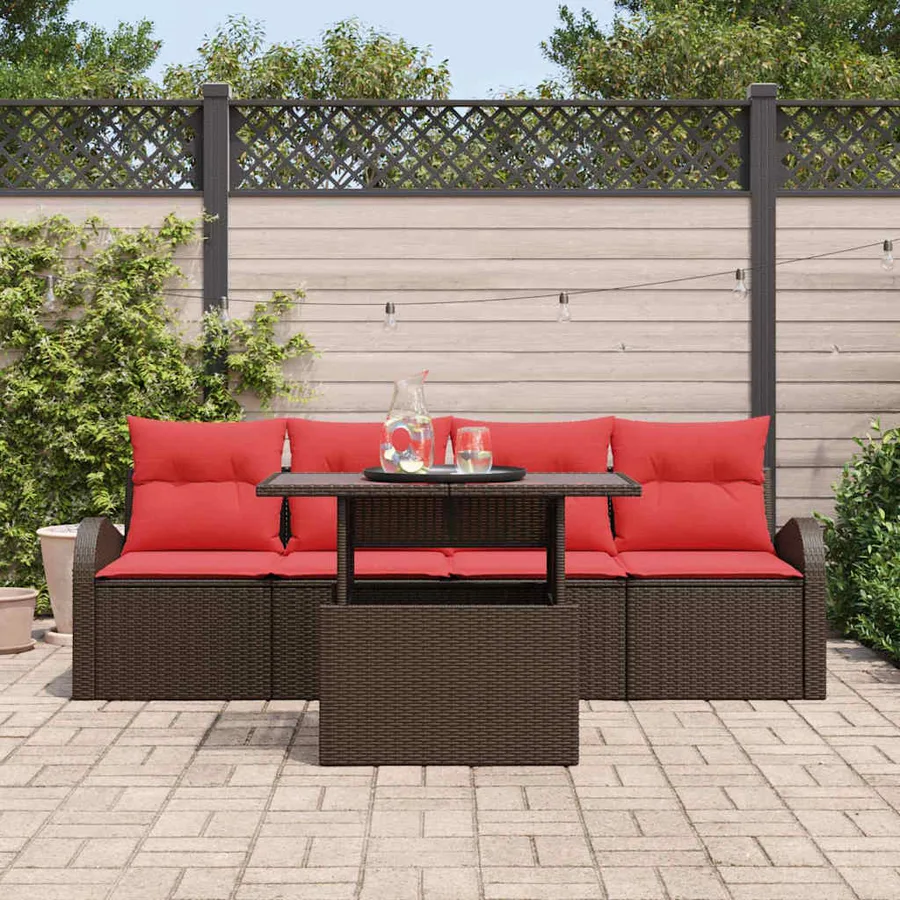 Ensemble de canapé de jardin 5 pcs Marron polyrotin - 3