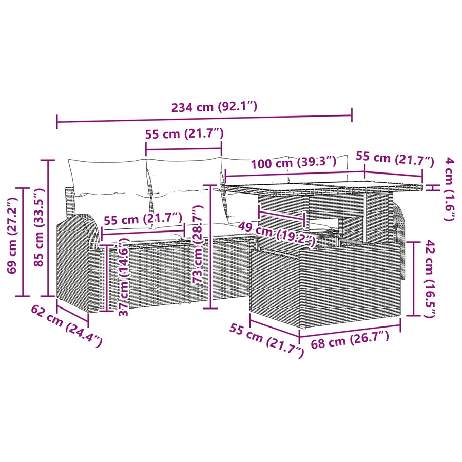 Ensemble de canapé de jardin 5 pcs Marron polyrotin - 8