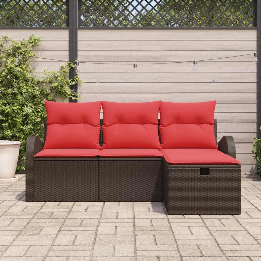 Ensemble de Canapés 4 pcs Marron et rouge polyrotin - 3