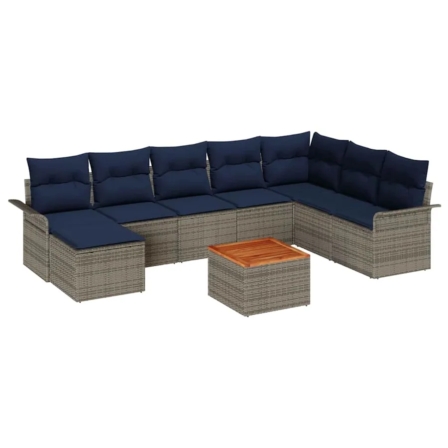 Ensemble de canapé de jardin avec coussin 9 pcs Gris polyrotin - 2