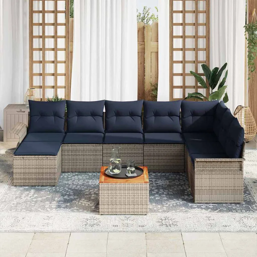 Ensemble de canapé de jardin avec coussin 9 pcs Gris polyrotin - 3