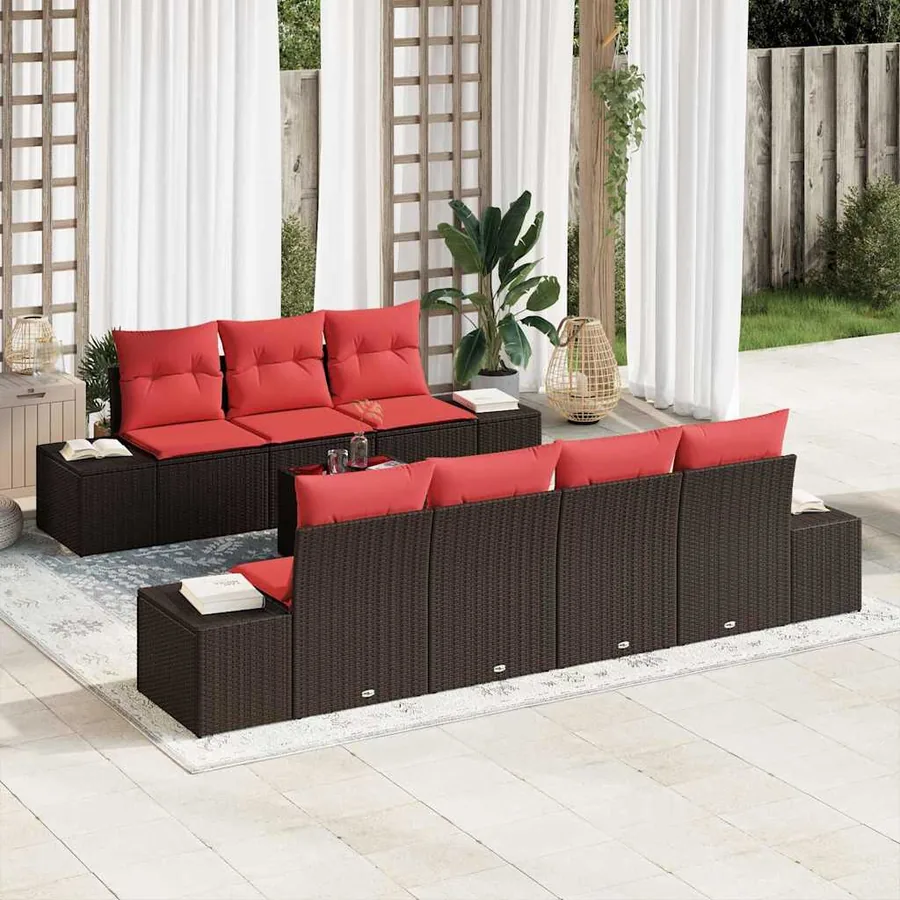 Ensemble de canapé de jardin 8 pcs Marron polyrotin