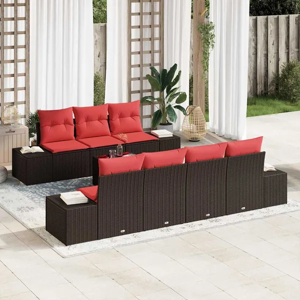 Ensemble de canapé de jardin 8 pcs Marron polyrotin