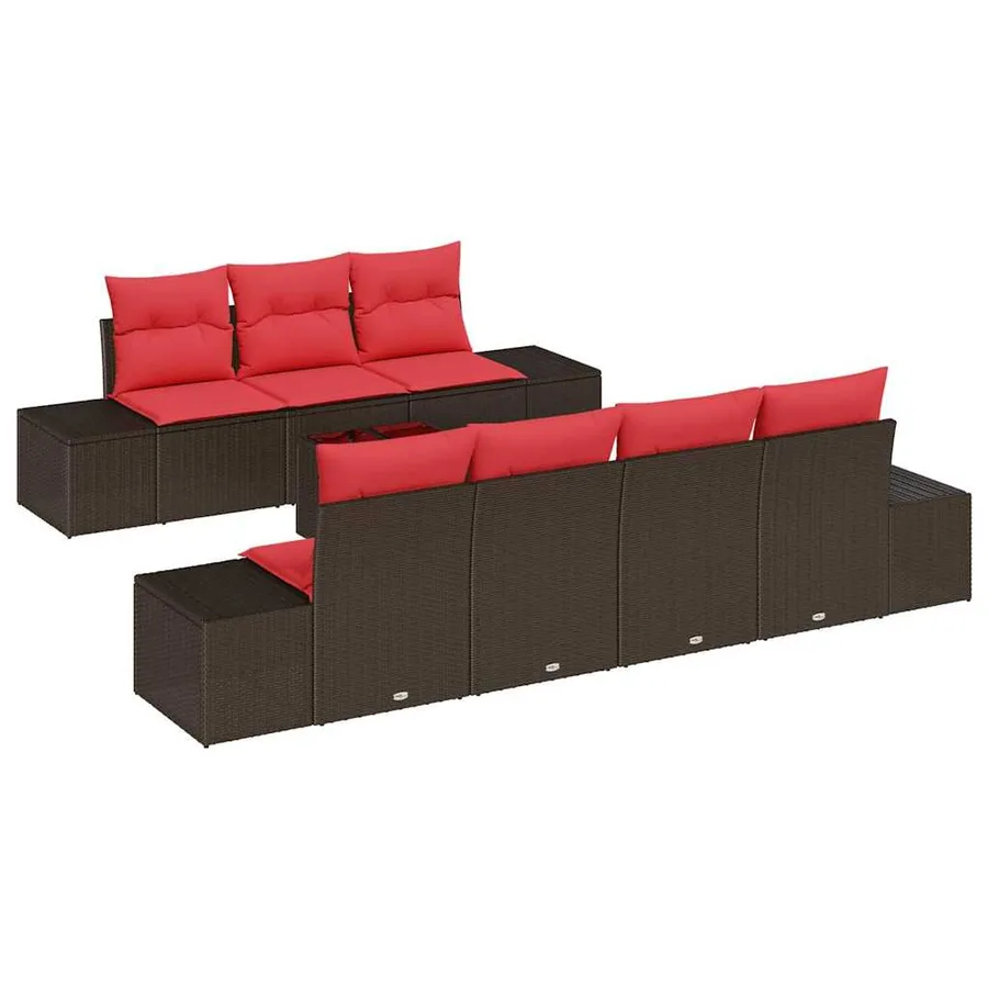 Ensemble de canapé de jardin 8 pcs Marron polyrotin - 2