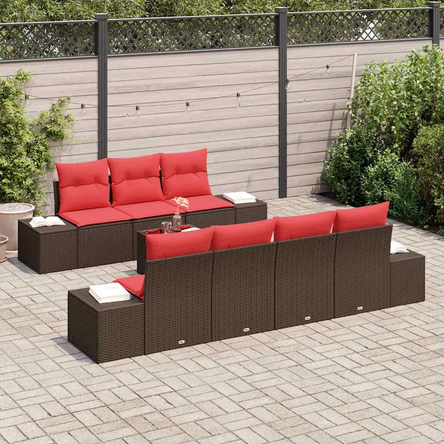 Ensemble de canapé de jardin 8 pcs Marron polyrotin - 3