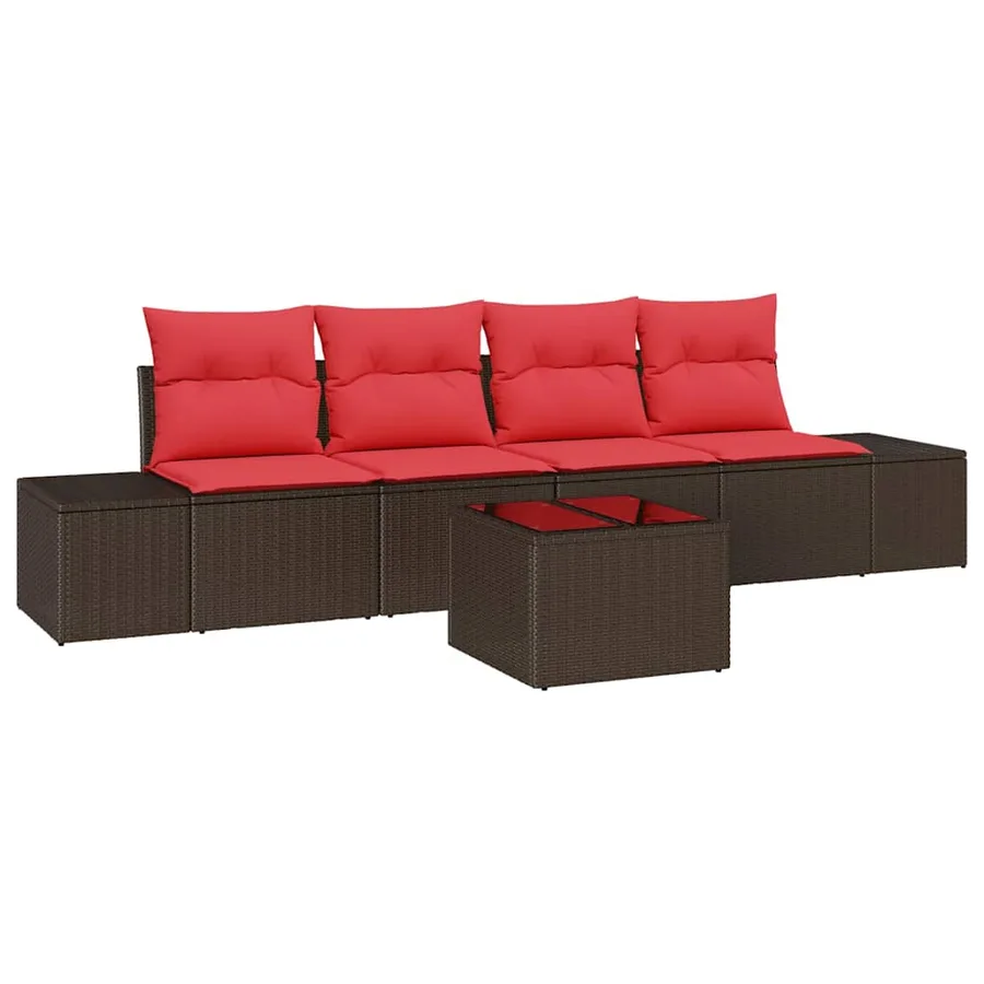 Ensemble de Canapés avec coussin 5 pcs Marron polyrotin - 2