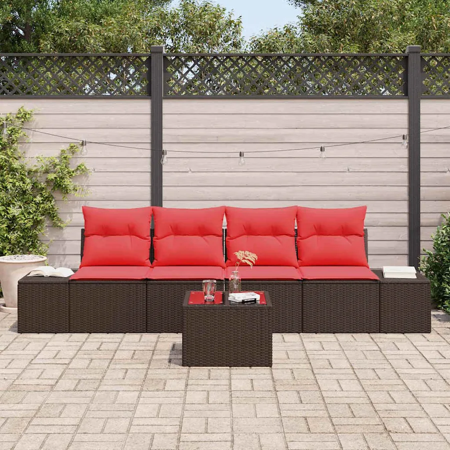 Ensemble de Canapés avec coussin 5 pcs Marron polyrotin - 3