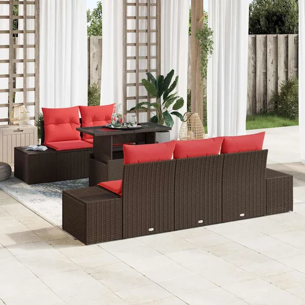 Ensemble de Canapés 6 pcs Marron et rouge polyrotin