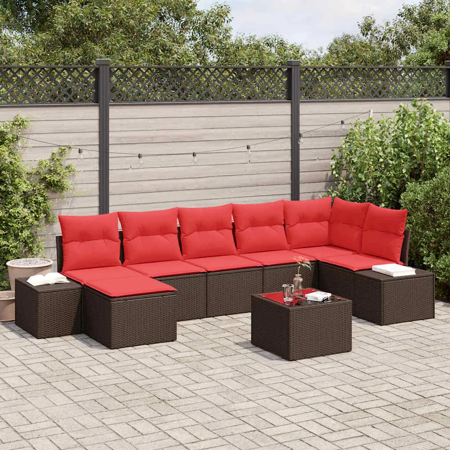 Ensemble de canapé de jardin 8 pcs Marron polyrotin