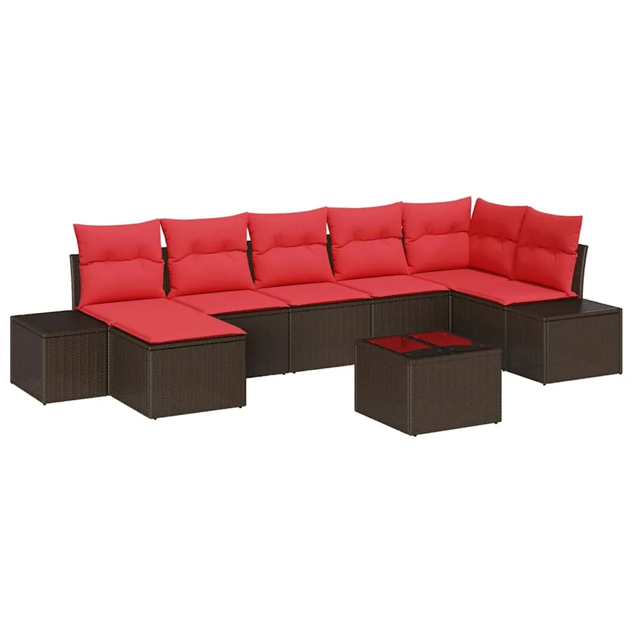 Ensemble de canapé de jardin 8 pcs Marron polyrotin - 2