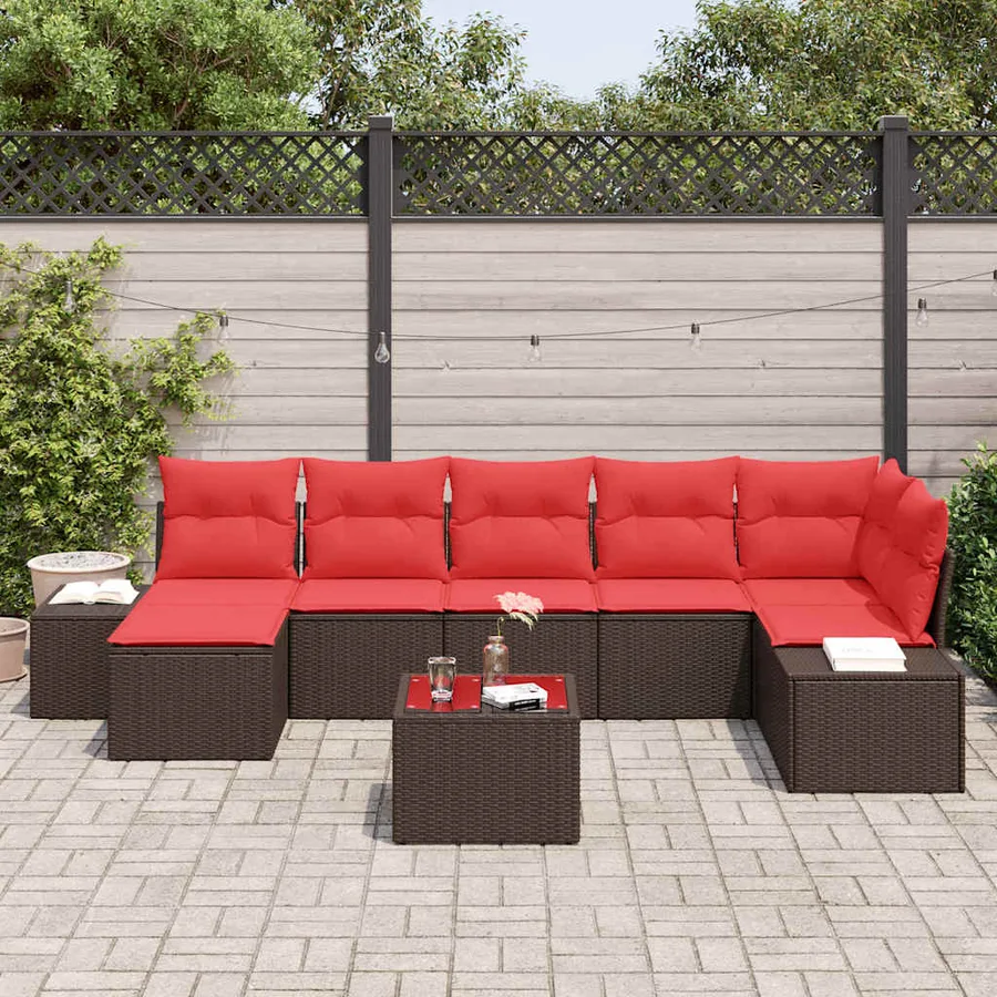 Ensemble de canapé de jardin 8 pcs Marron polyrotin - 3