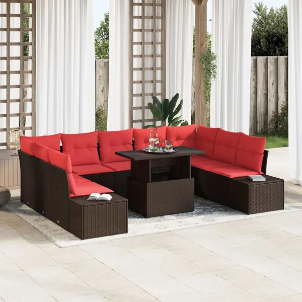 Ensemble de canapé de jardin 10 pcs Marron et rouge