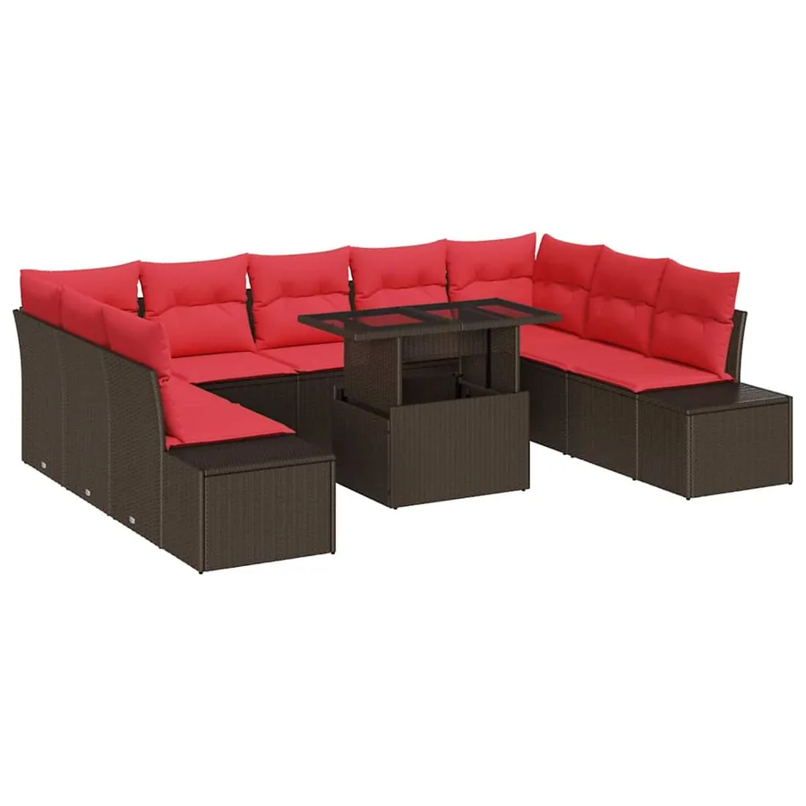 Ensemble de canapé de jardin 10 pcs Marron et rouge - 2