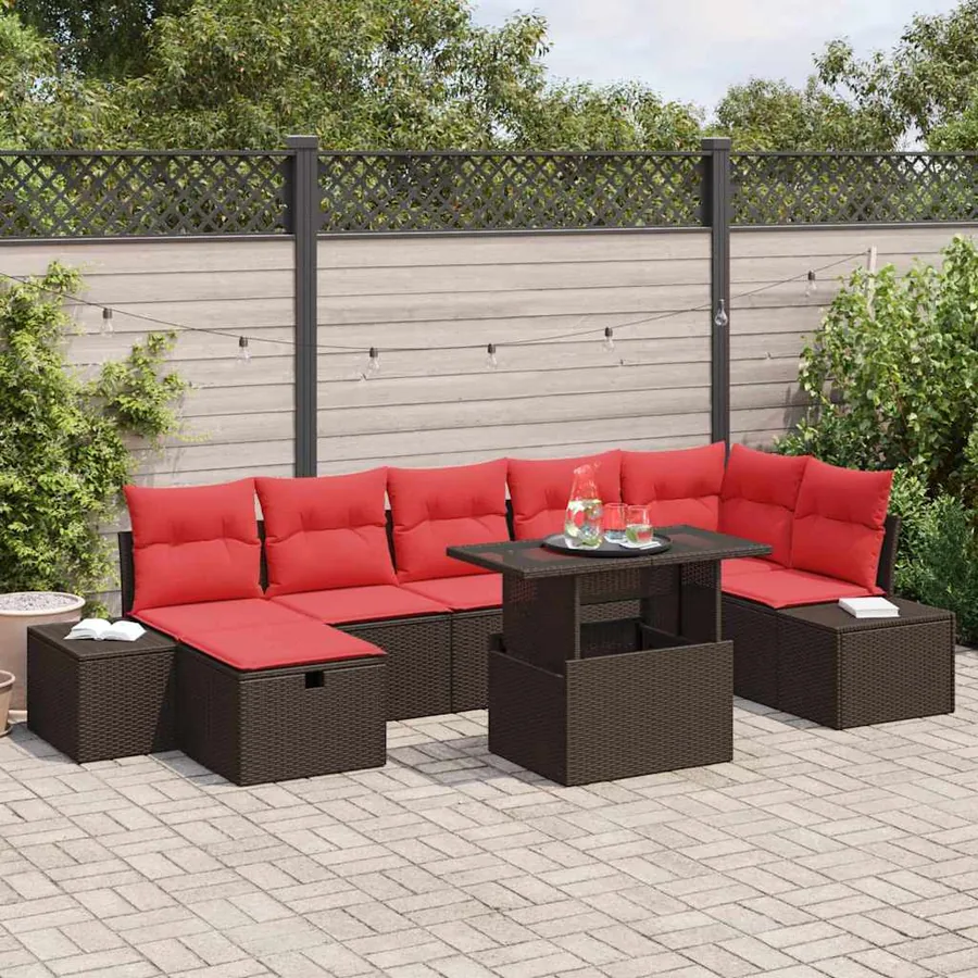 Ensemble de canapé de jardin avec coussin 8 pcs polyrotin