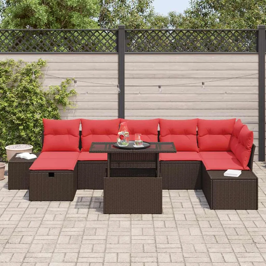 Ensemble de canapé de jardin avec coussin 8 pcs polyrotin - 3