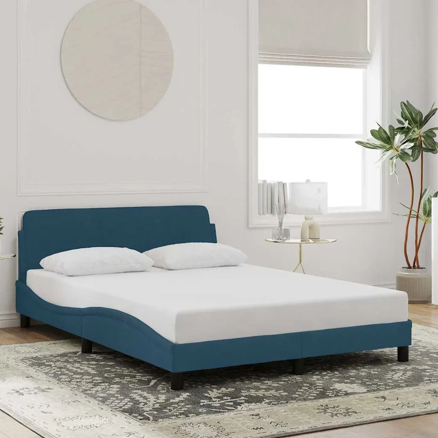 Cadre de lit avec tête de lit Dover bleu 140x200cm velours