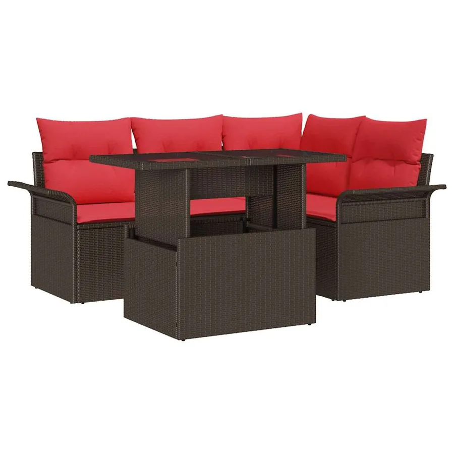 Ensemble de canapé de jardin 5 pcs Marron polyrotin - 2