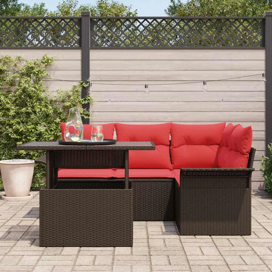 Ensemble de canapé de jardin 5 pcs Marron polyrotin - 3