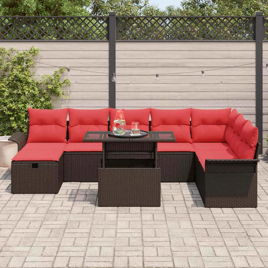 Ensemble de canapé de jardin 9 pcs Marron Poly rotin - 3