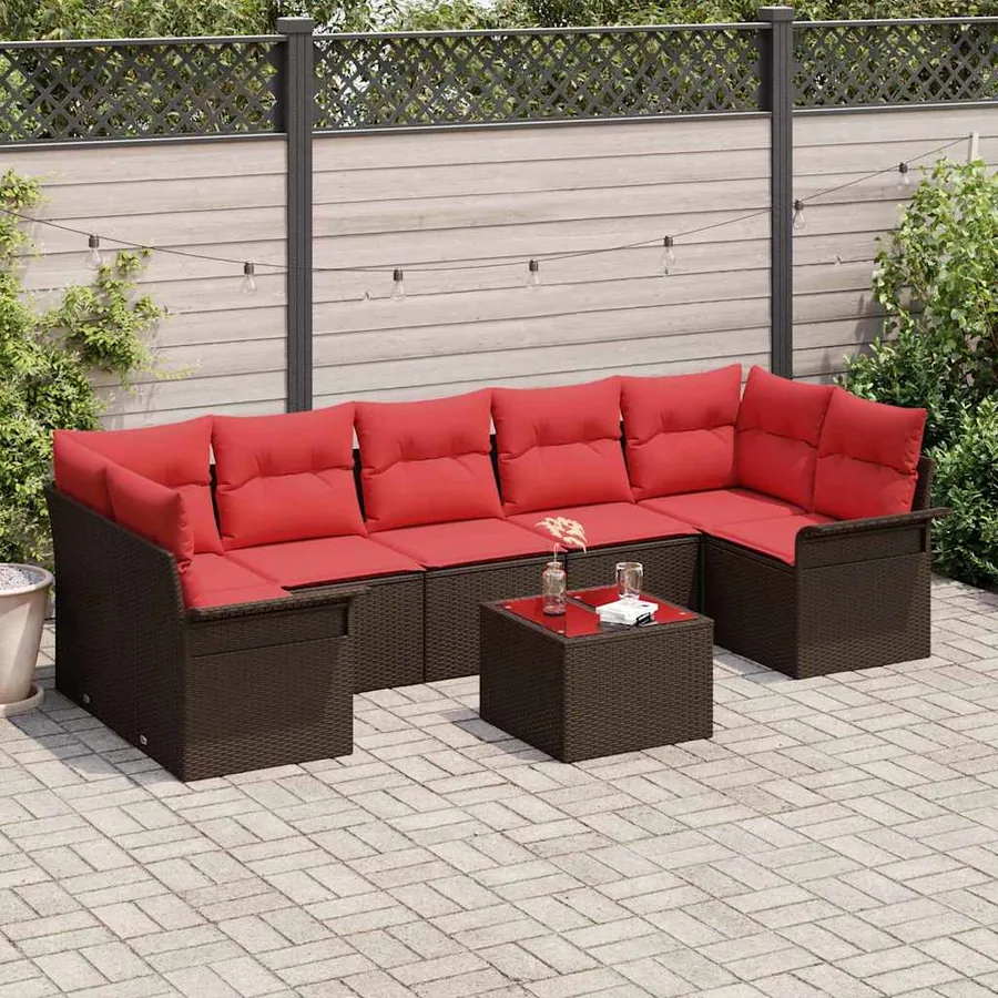 Ensemble de canapé de jardin 8 pcs Marron polyrotin