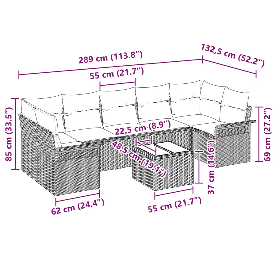 Ensemble de canapé de jardin 8 pcs Marron polyrotin - 13