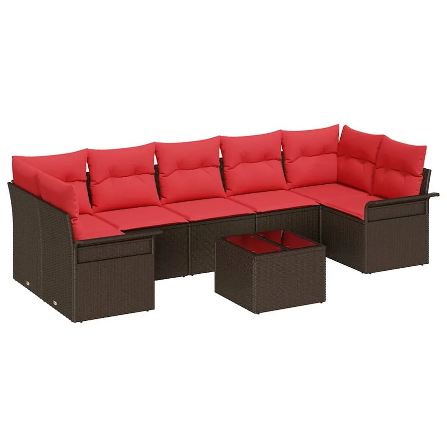 Ensemble de canapé de jardin 8 pcs Marron polyrotin - 2