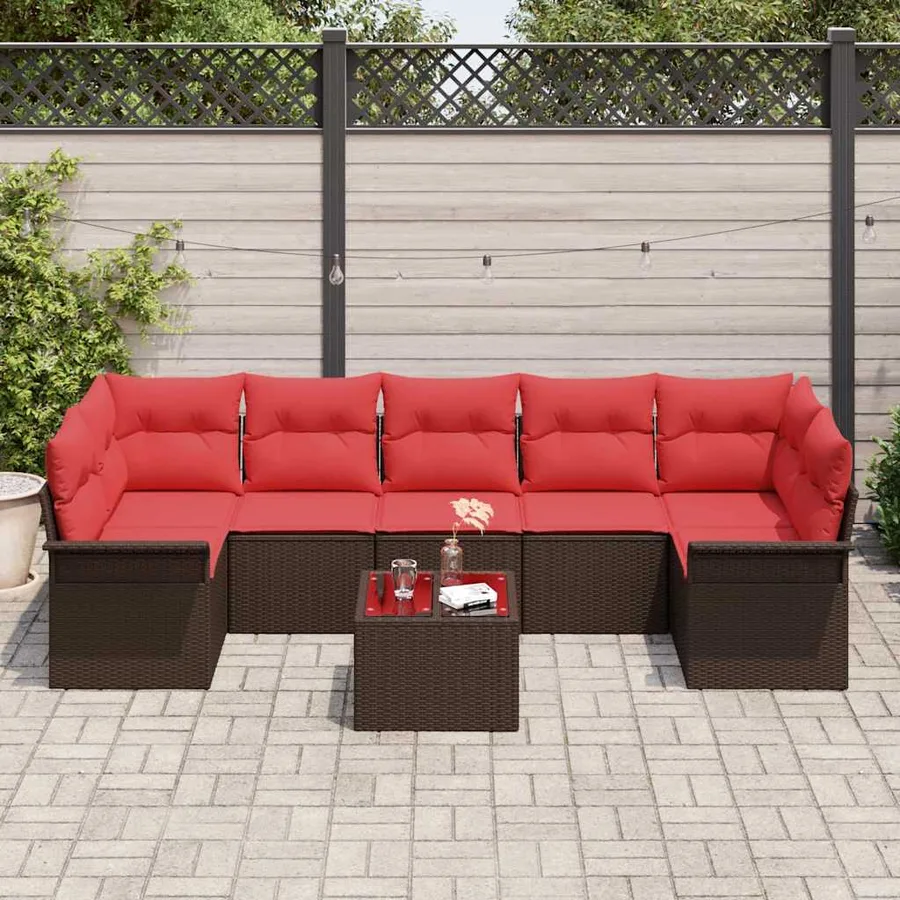 Ensemble de canapé de jardin 8 pcs Marron polyrotin - 3
