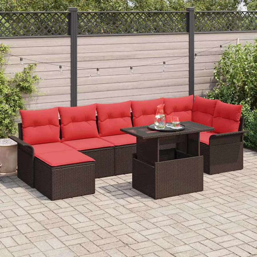 Ensemble de canapé de jardin 8 pcs Marron polyrotin