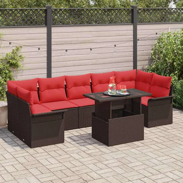 Ensemble de canapé de jardin 8 pcs Marron polyrotin