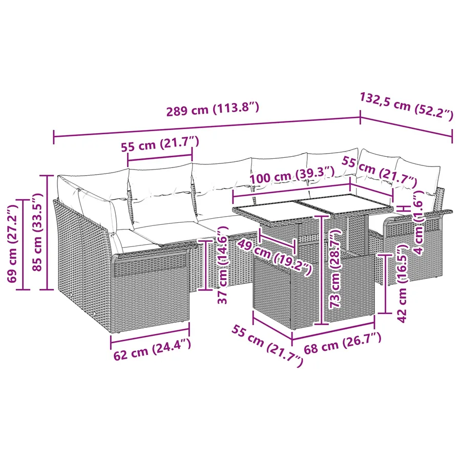 Ensemble de canapé de jardin 8 pcs Marron polyrotin - 11