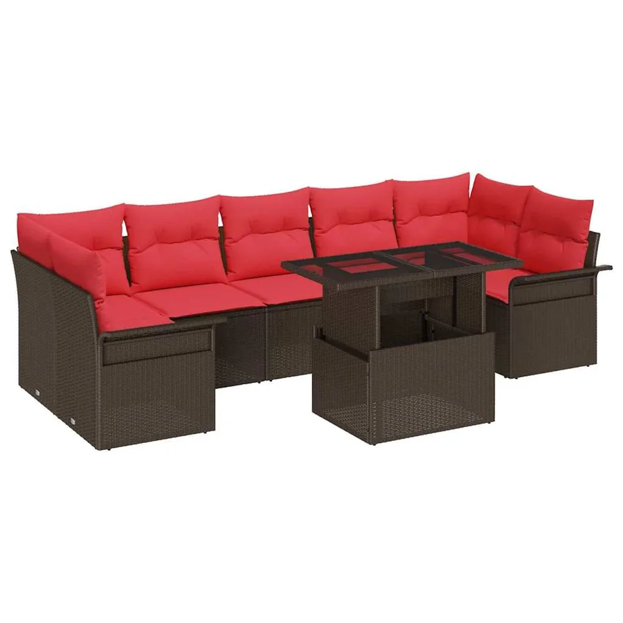 Ensemble de canapé de jardin 8 pcs Marron polyrotin - 2