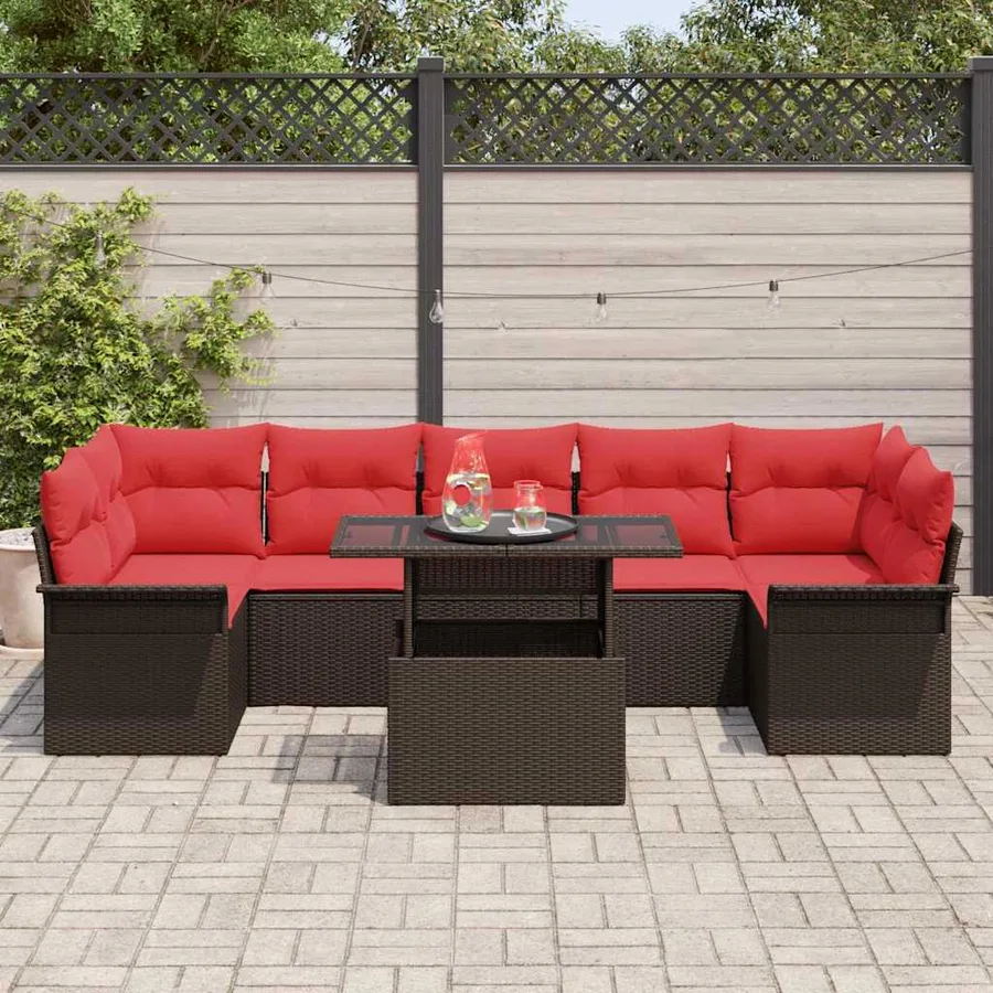 Ensemble de canapé de jardin 8 pcs Marron polyrotin - 3