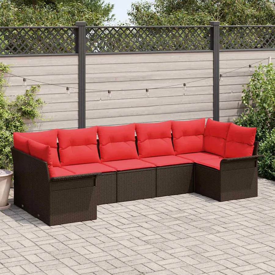 Ensemble de canapé de jardin 7 pcs Marron Poly rotin