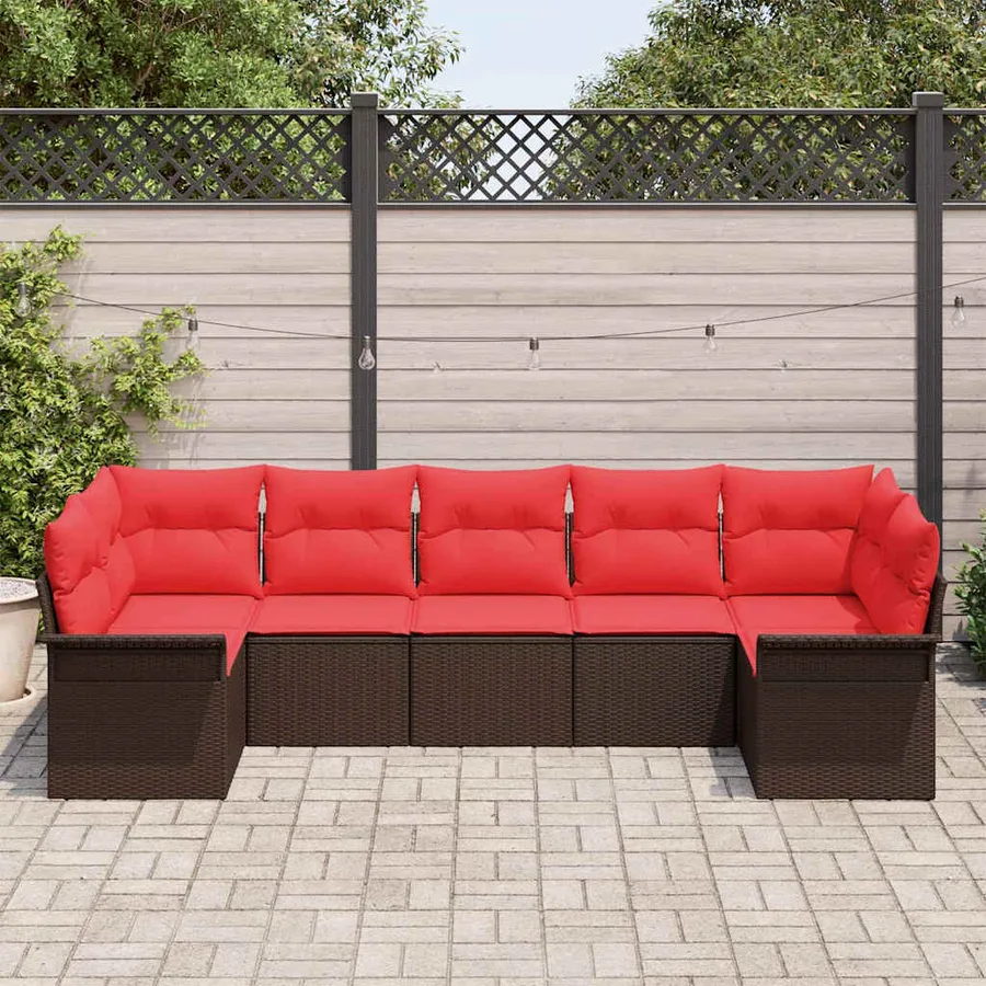 Ensemble de canapé de jardin 7 pcs Marron Poly rotin - 3