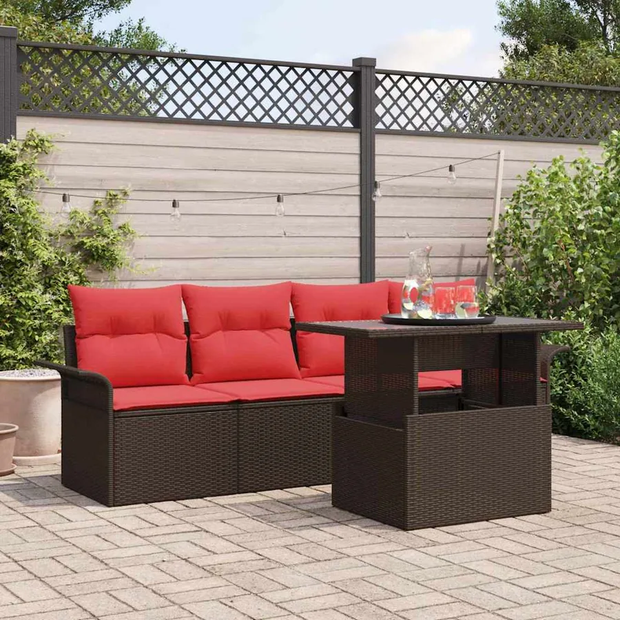 Ensemble de canapé de jardin 5 pcs Marron polyrotin