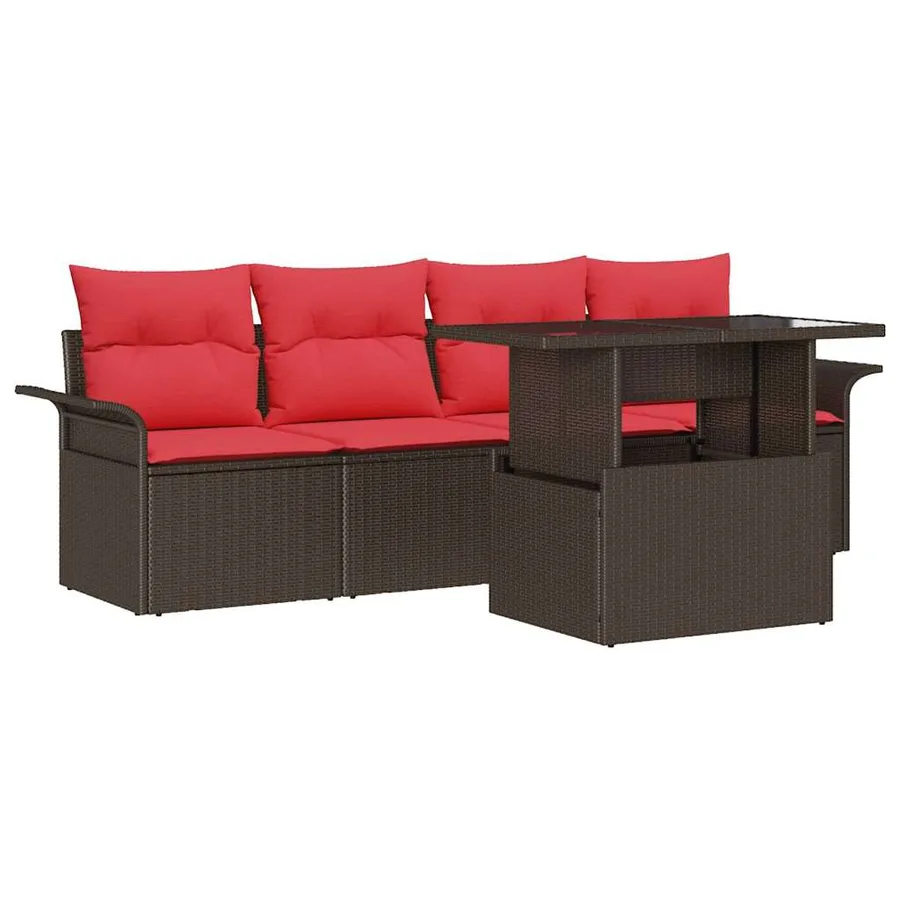 Ensemble de canapé de jardin 5 pcs Marron polyrotin - 2