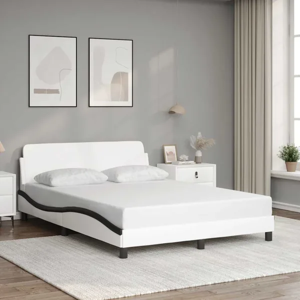 Cadre de lit Dover blanc et noir 140x200 cm similicuir