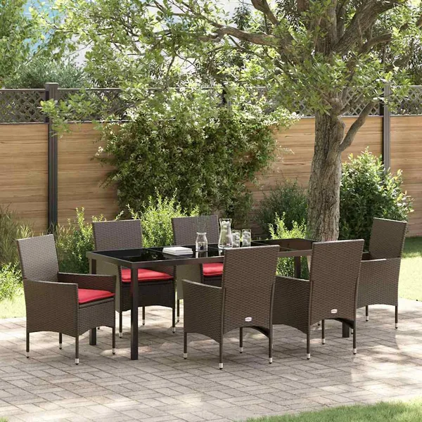 Ensemble table et chaises avec coussin 7 pcs Marron Rotin PE