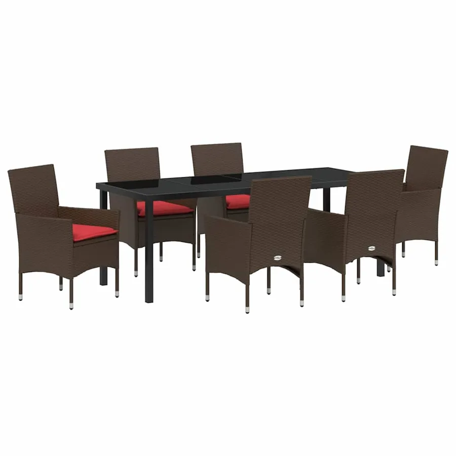 Ensemble table et chaises avec coussin 7 pcs Marron Rotin PE - 2