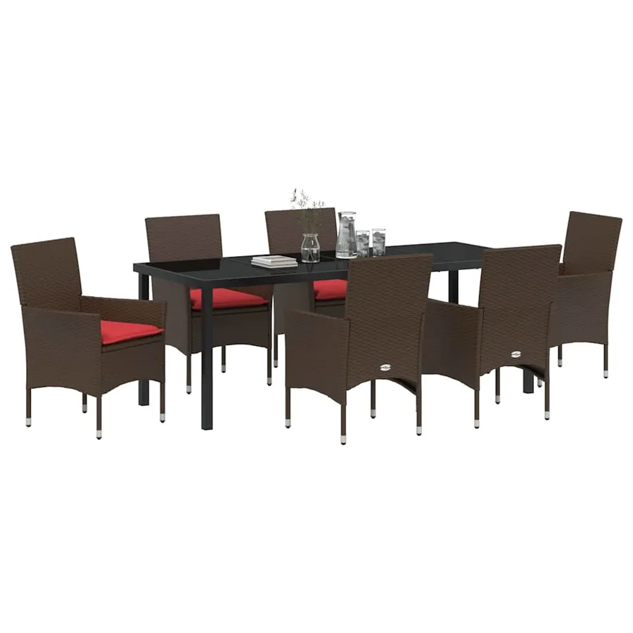 Ensemble table et chaises avec coussin 7 pcs Marron Rotin PE - 3
