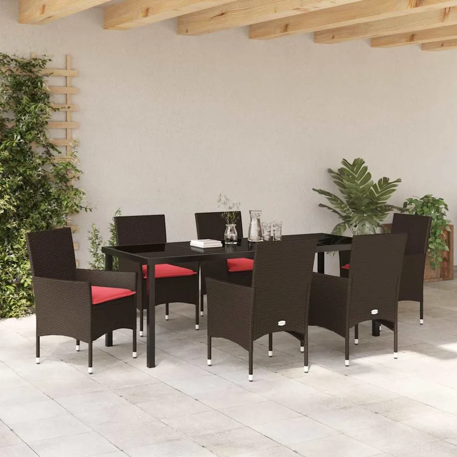 Ensemble table et chaises avec coussin 7 pcs Marron Rotin PE - 4