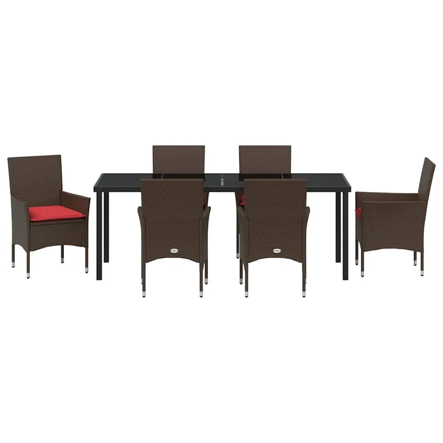 Ensemble table et chaises avec coussin 7 pcs Marron Rotin PE - 7