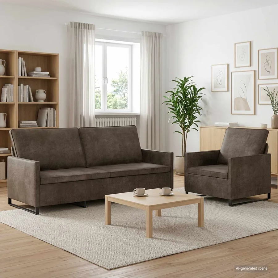 Ensemble de Canapés 2 pcs Gris foncé Tissu en suède synthétique