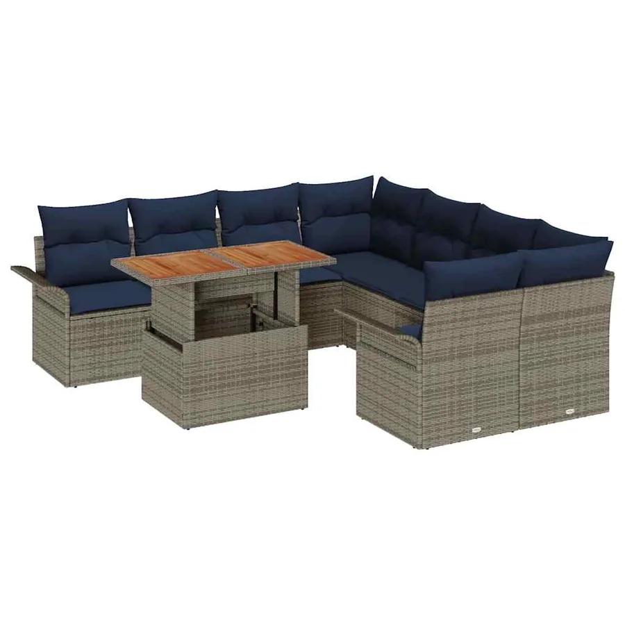 Ensemble de canapé de jardin 9 pcs Gris et bleu marine - 2