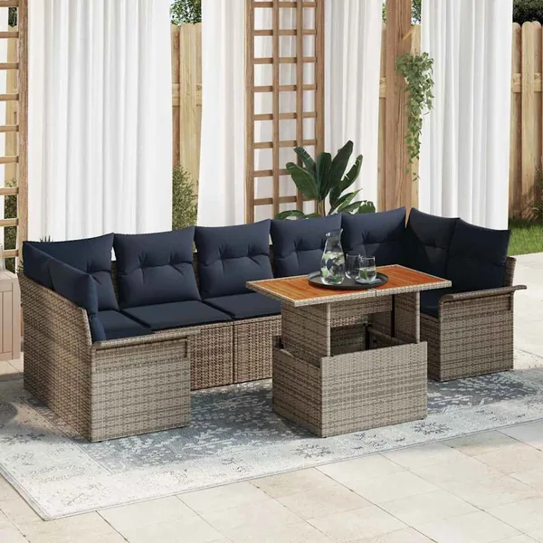 Ensemble de canapé de jardin 8 pcs Gris et bleu marine