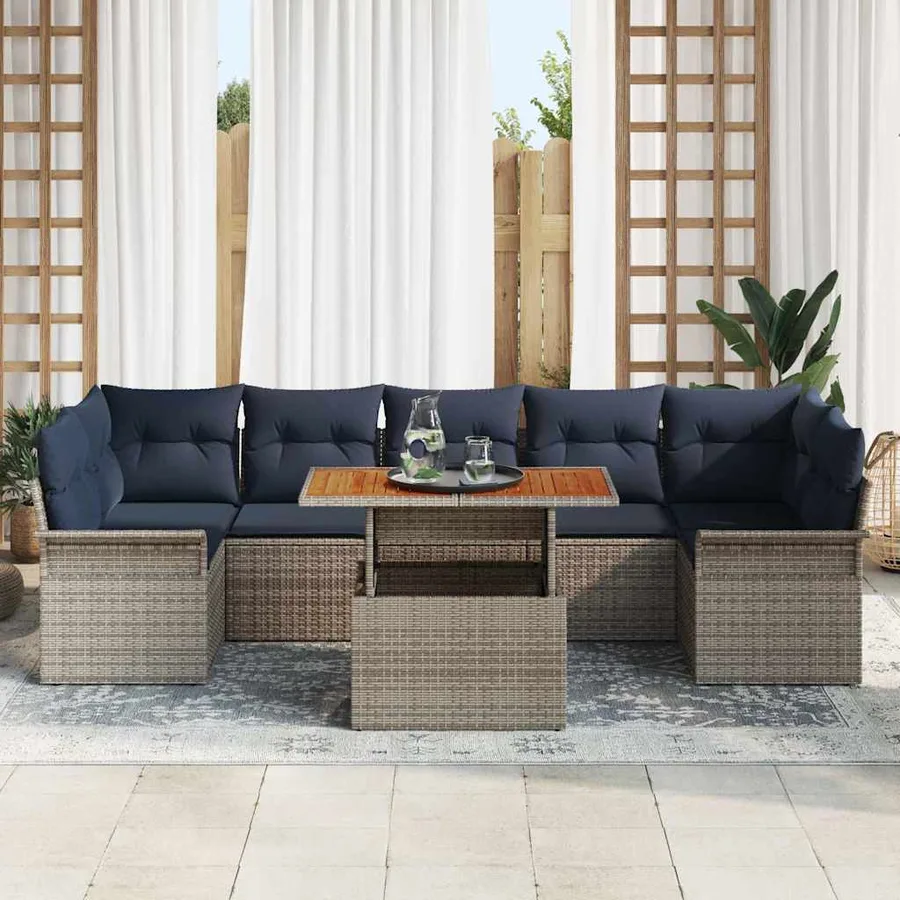 Ensemble de canapé de jardin 8 pcs Gris et bleu marine - 3