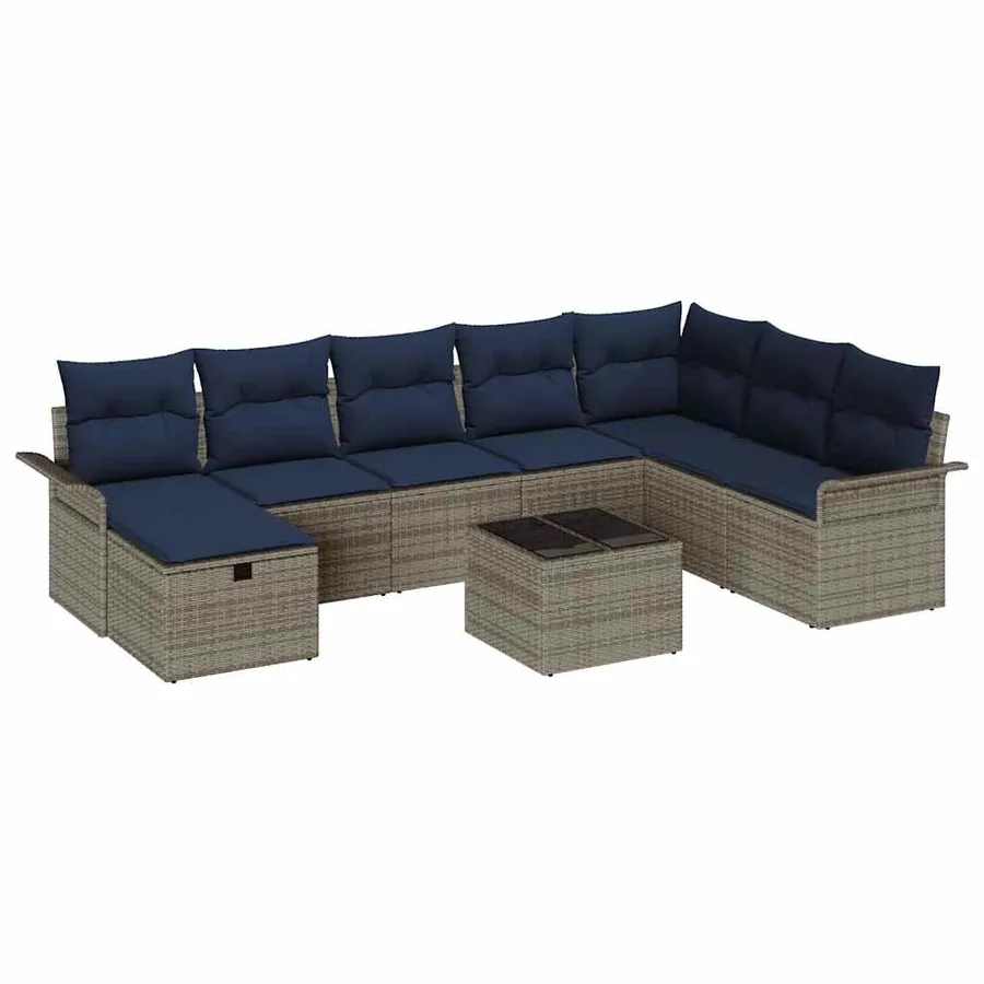 Ensemble de canapé de jardin 9 pcs Gris et marine polyrotin - 2