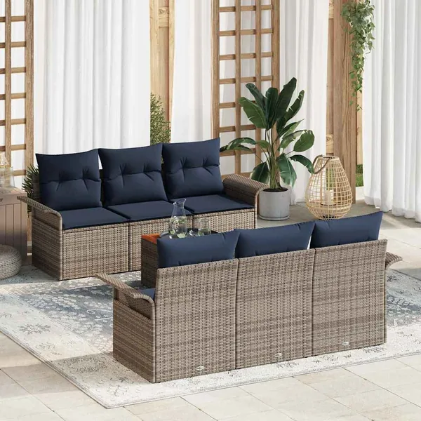 Ensemble de canapé de jardin avec coussin 7 pcs Gris polyrotin