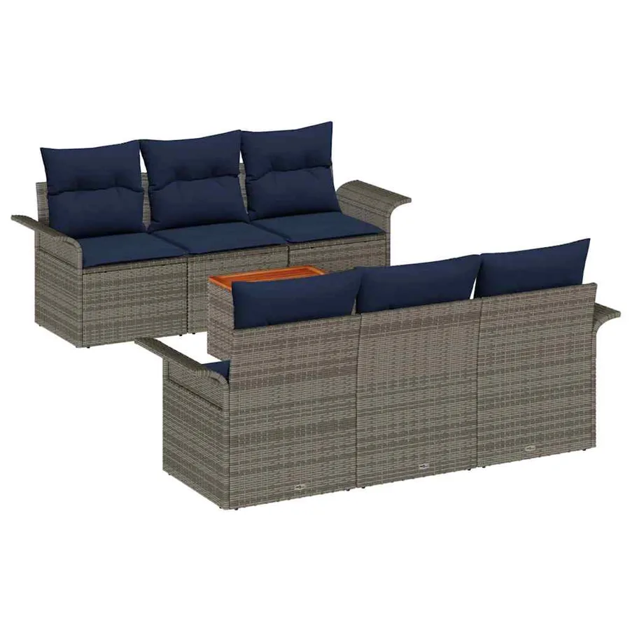 Ensemble de canapé de jardin avec coussin 7 pcs Gris polyrotin - 2